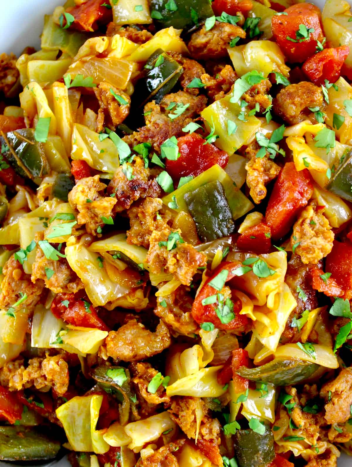 closeup of Mexican Chorizo and Cabbage