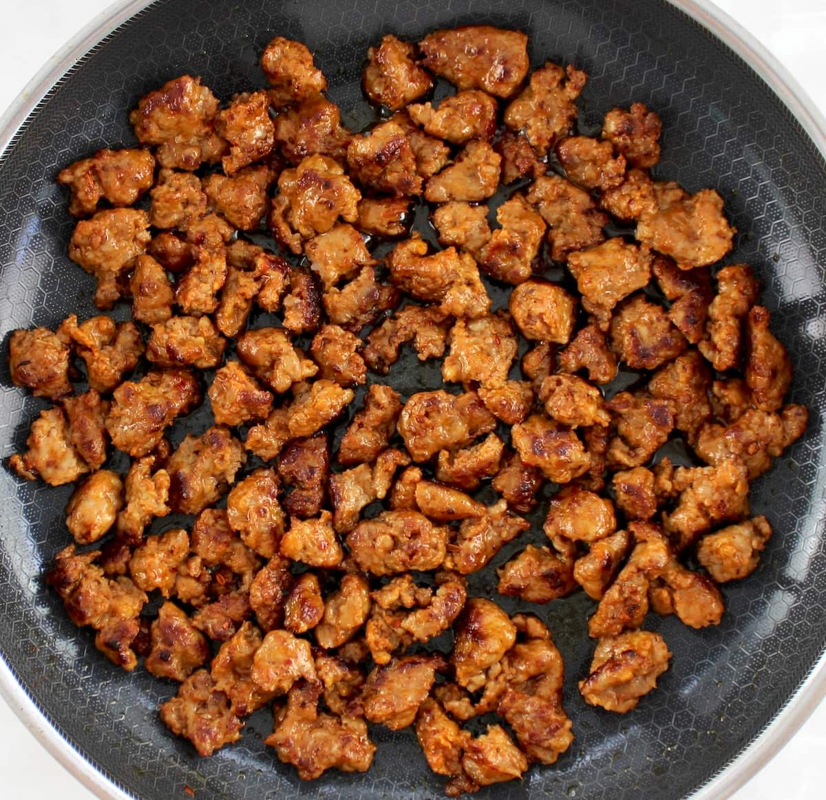 cooked ground chorizo in skillet