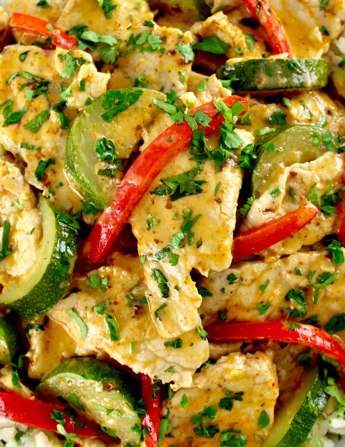 closeup of Thai Red Curry Coconut Pork