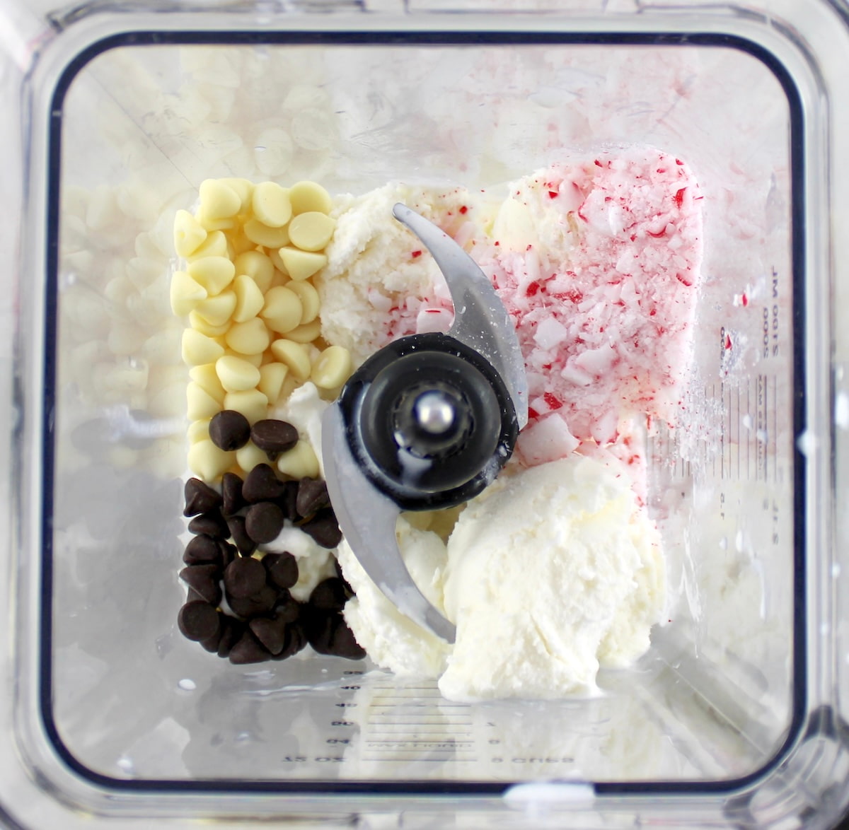 Keto Peppermint Chip Milkshake ingredients in blender unmixed