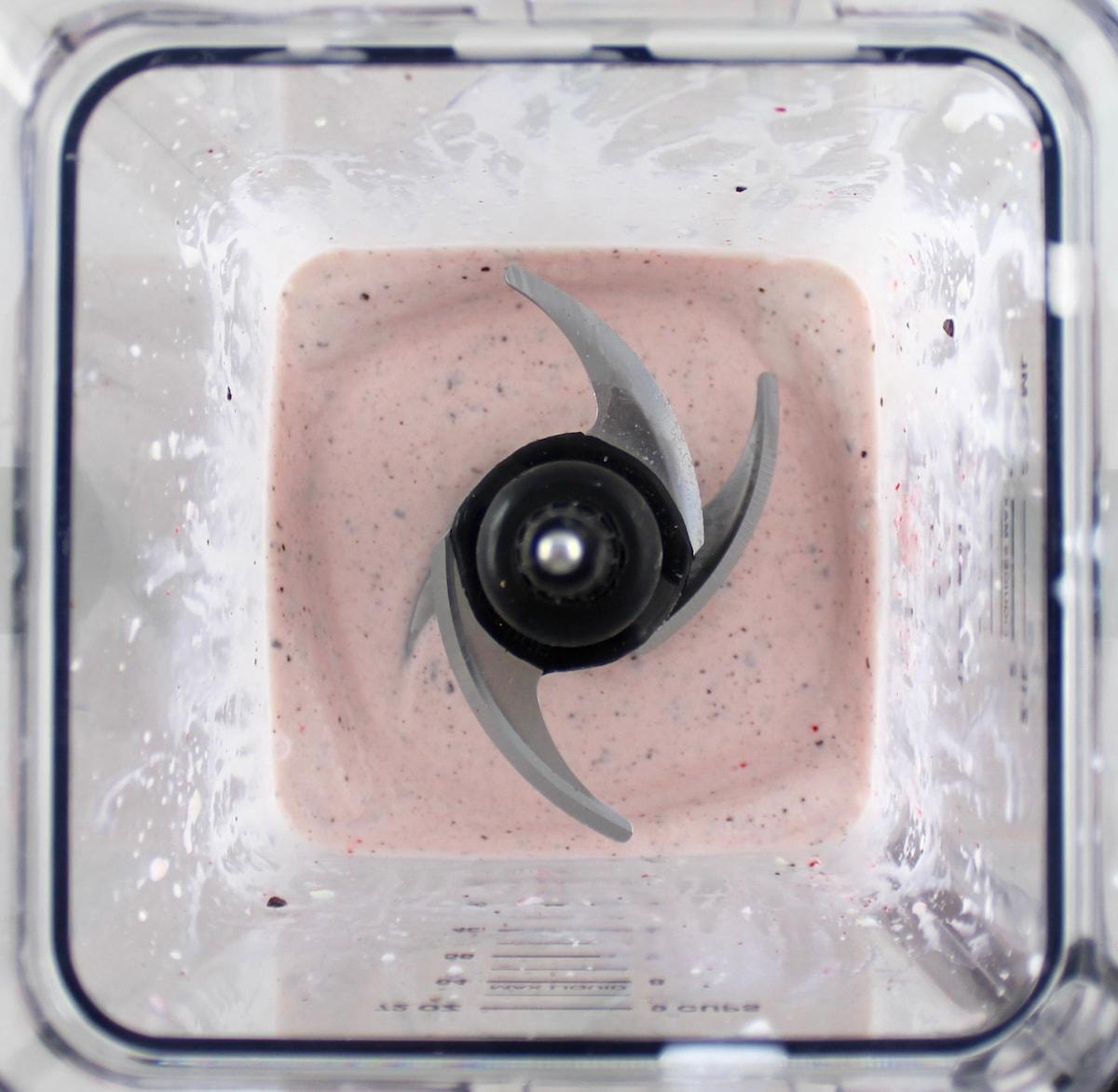 overhead view of Keto Peppermint Chip Milkshake in blender