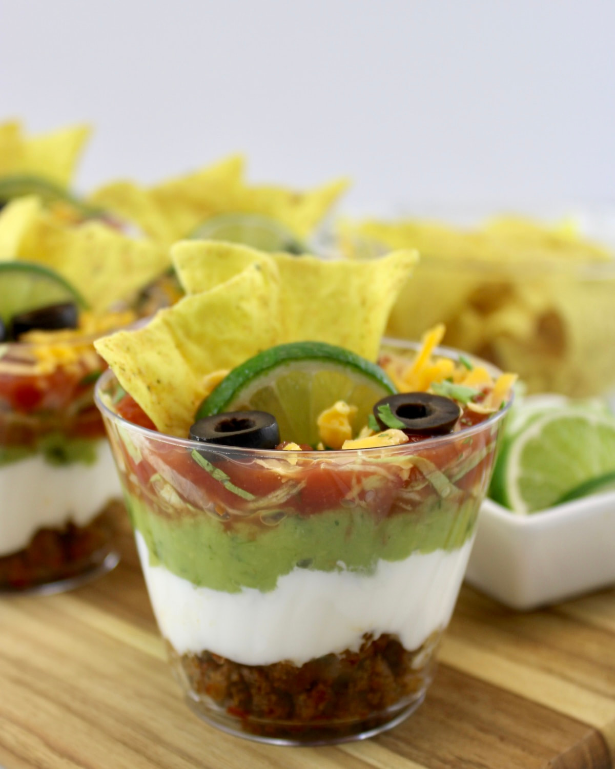 closeup of Taco Dip Cup on cutting board