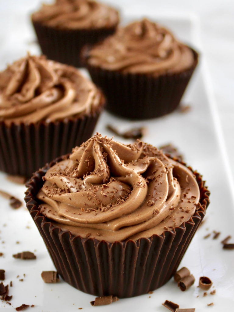 Espresso Chocolate Mousse Cups on white plate