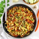 Ground Beef and Cabbage Skillet with serving spoon
