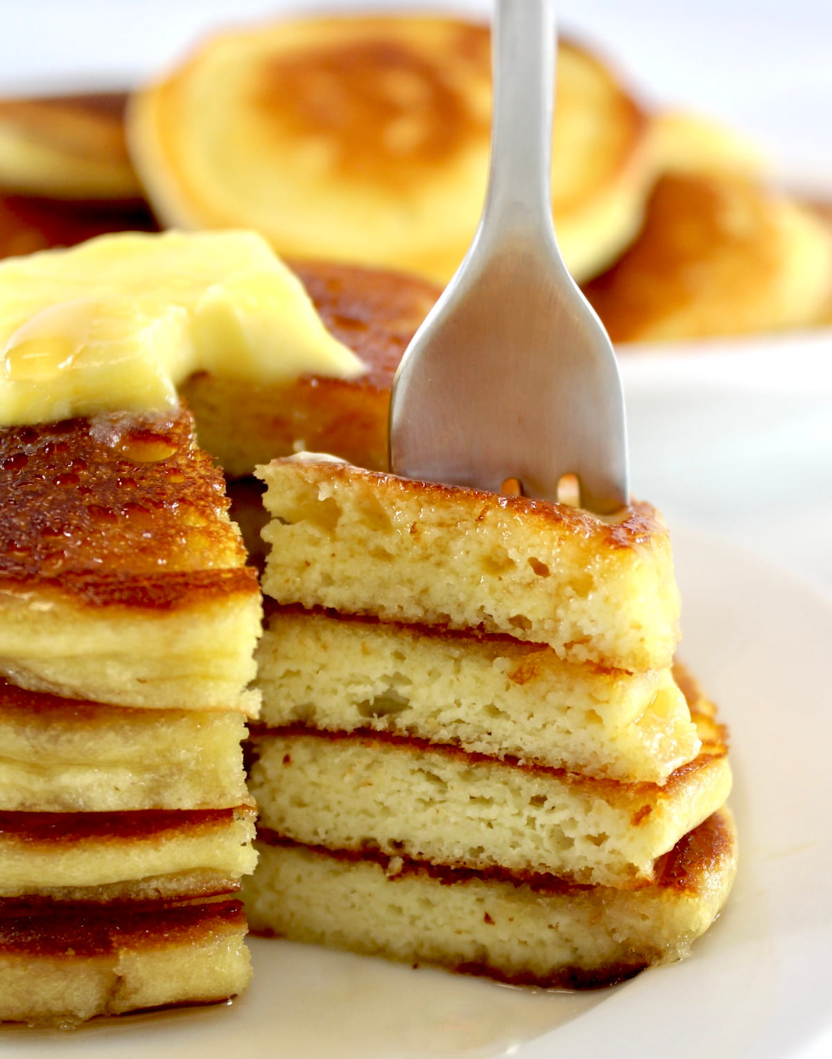 slice of 4 pancakes on fork