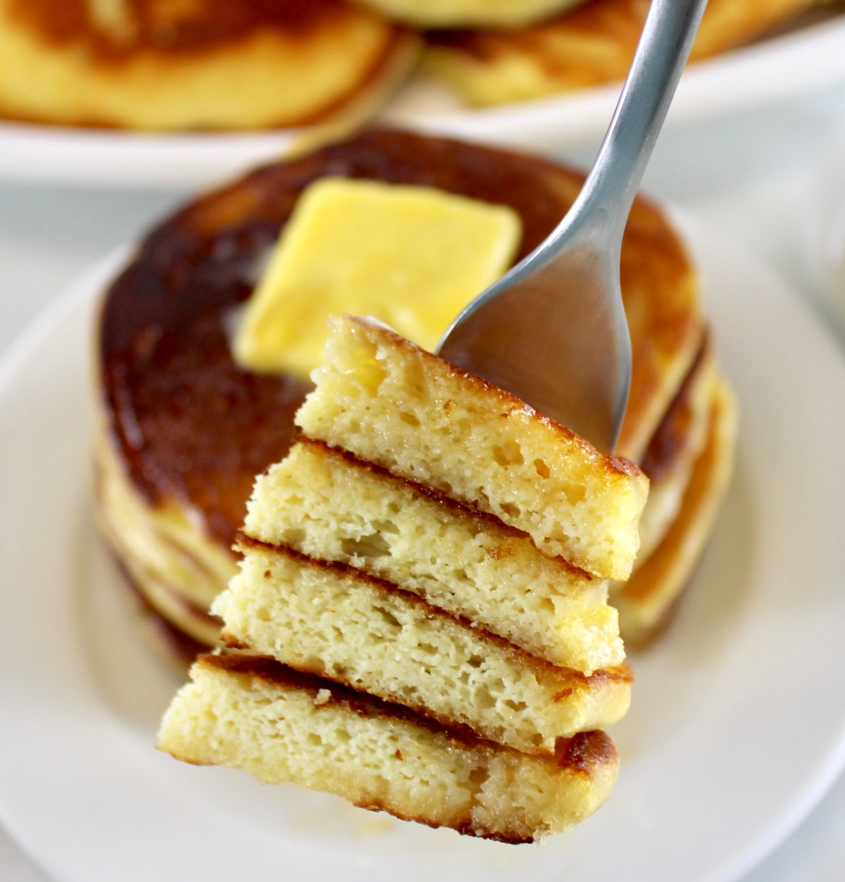 slice of 4 pancakes on fork