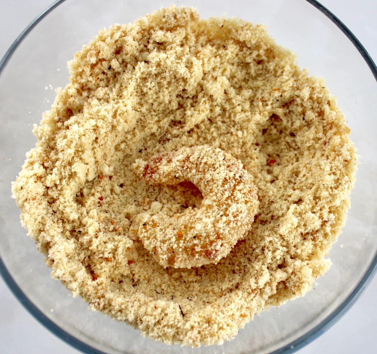 shrimp in breading in glass bowl