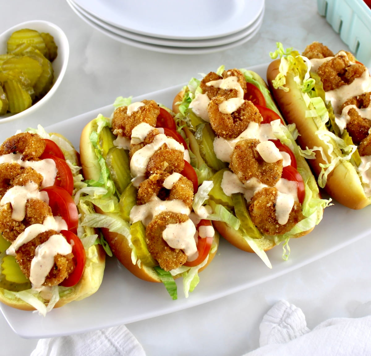 Keto Shrimp Po'Boy sandwiches on white plate