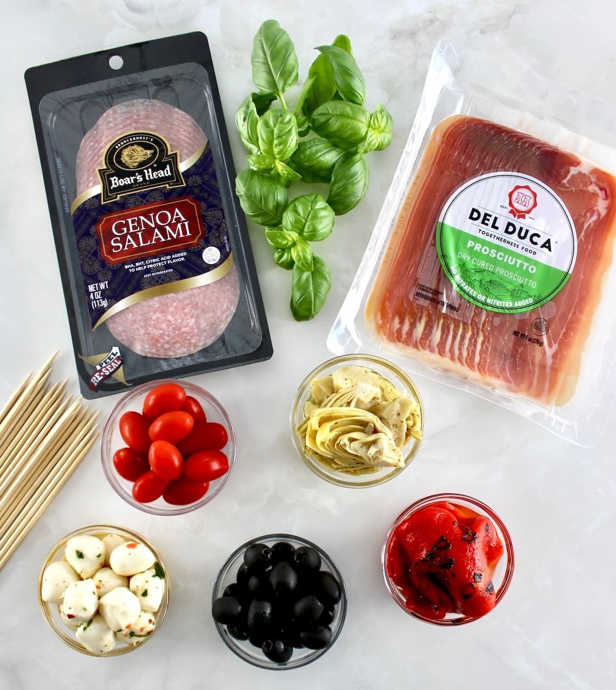 ingredients for Italian Antipasti Skewers