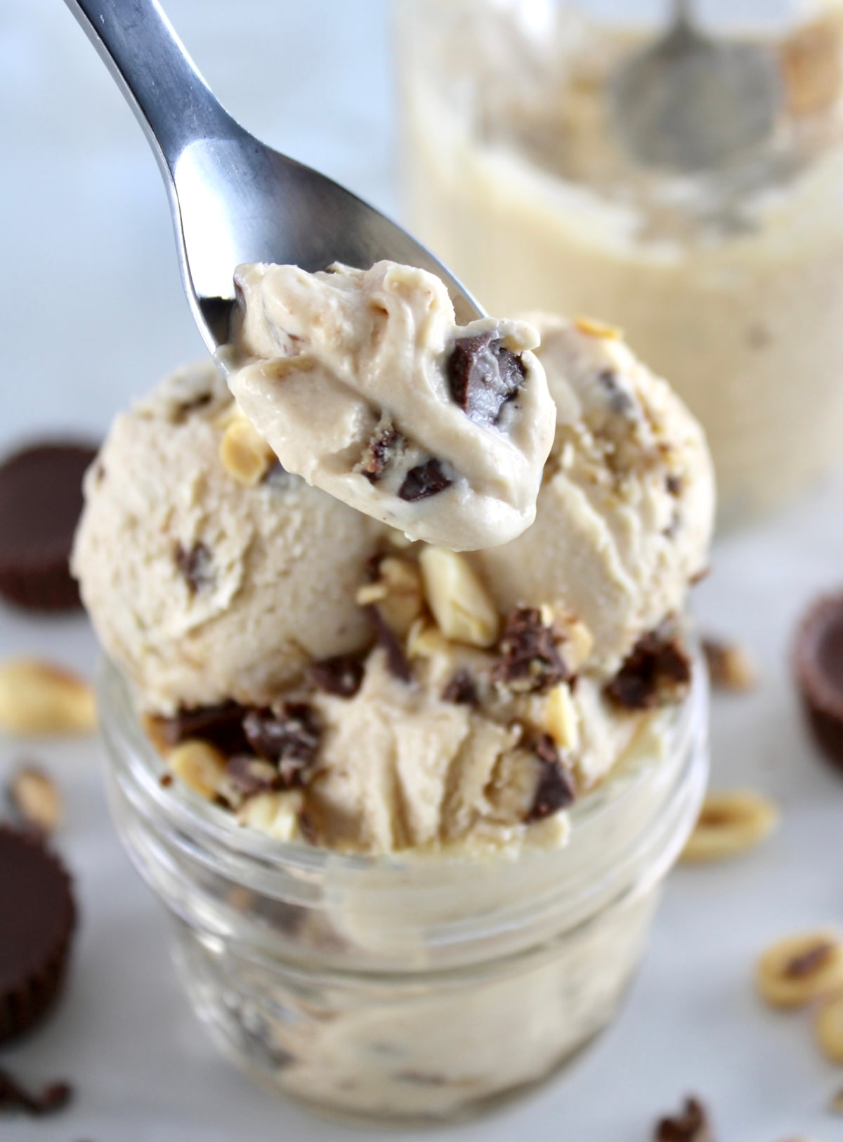 spoonful of Peanut Butter Cup Mason Jar Ice Cream