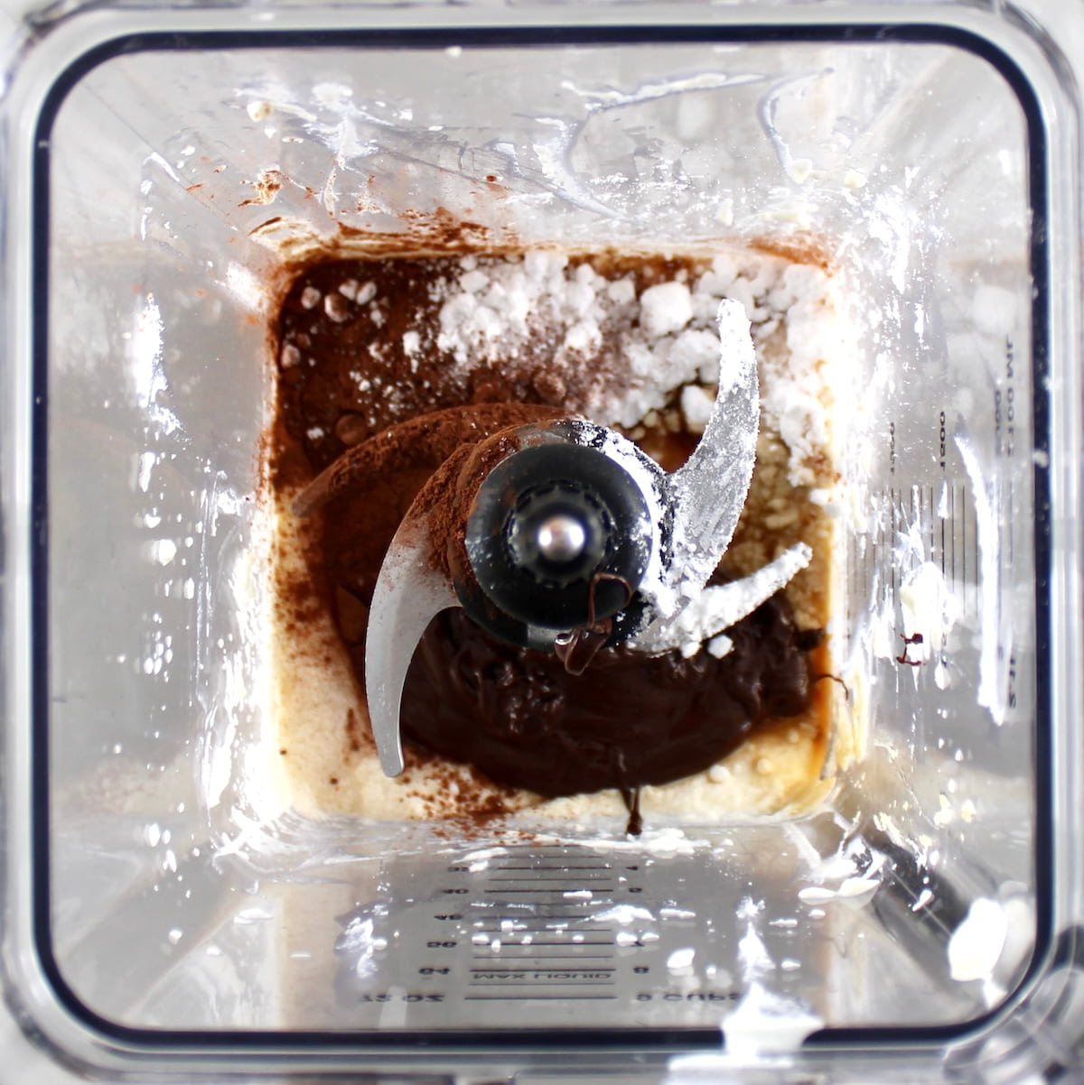 Ricotta Chocolate Mousse ingredients in blender unmixed