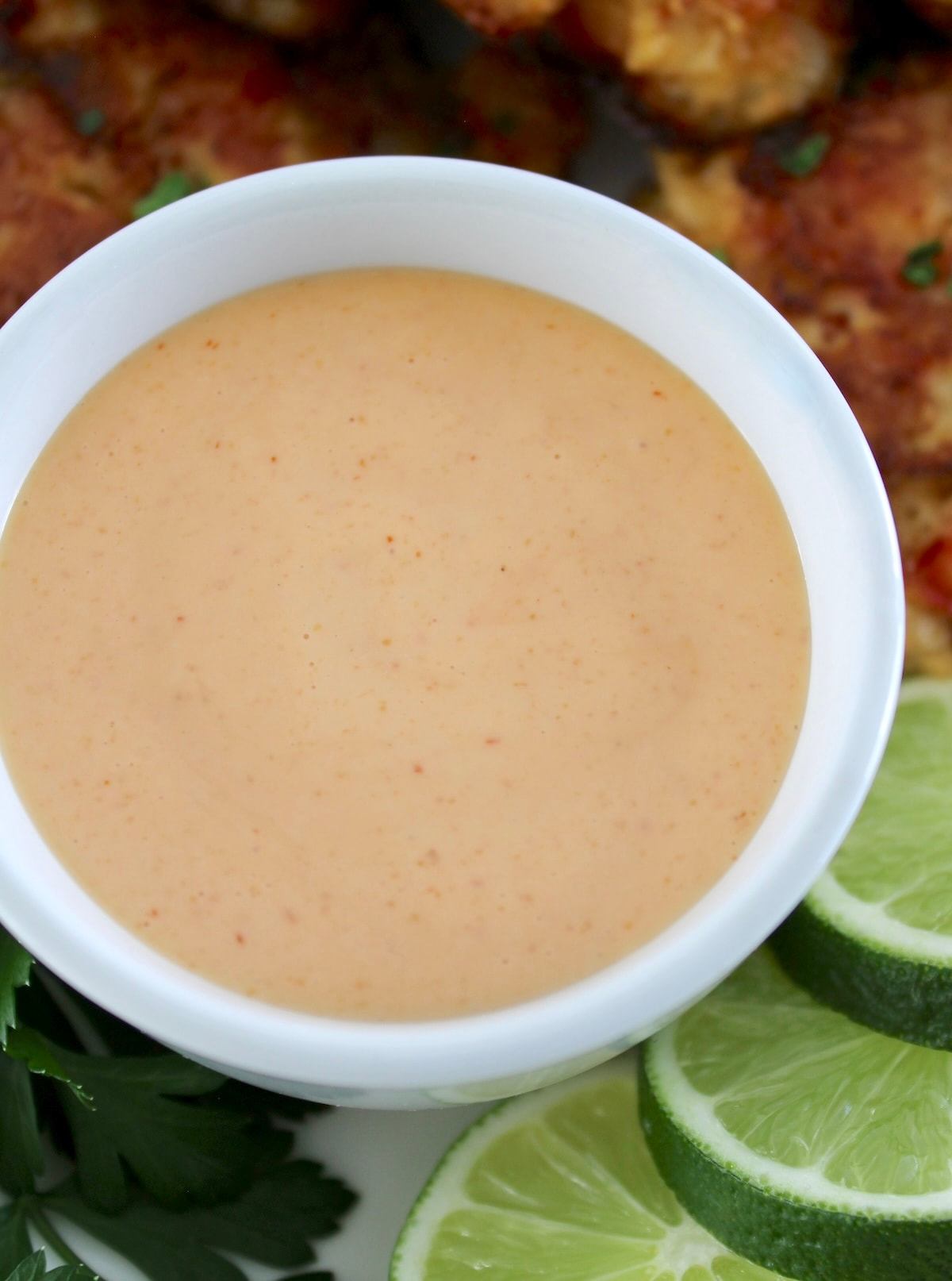 overhead closeup of Spicy Mayo in white bowl