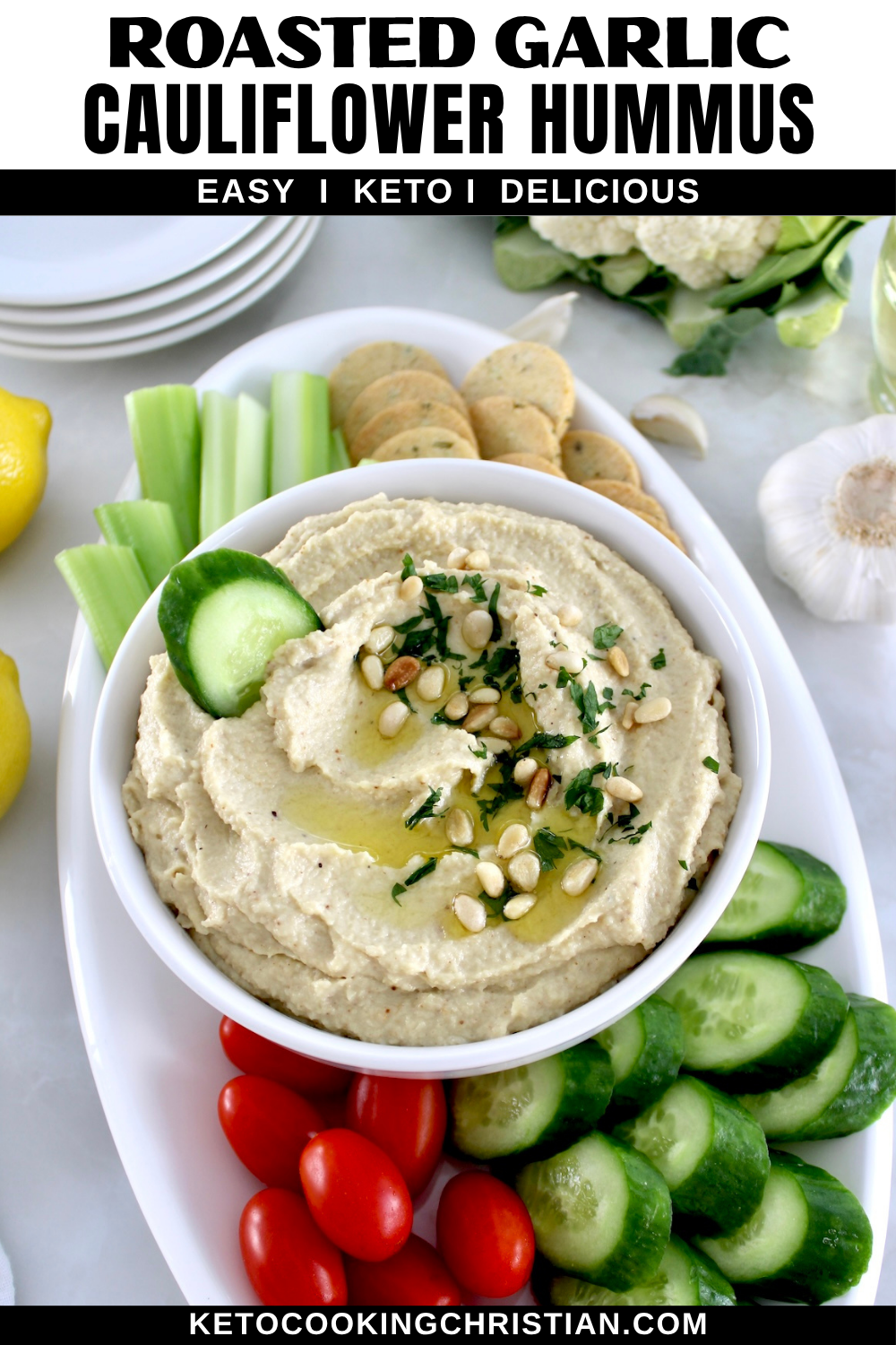 Roasted Garlic Cauliflower Hummus pin