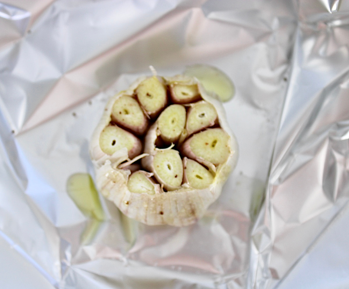 head of garlic in foil