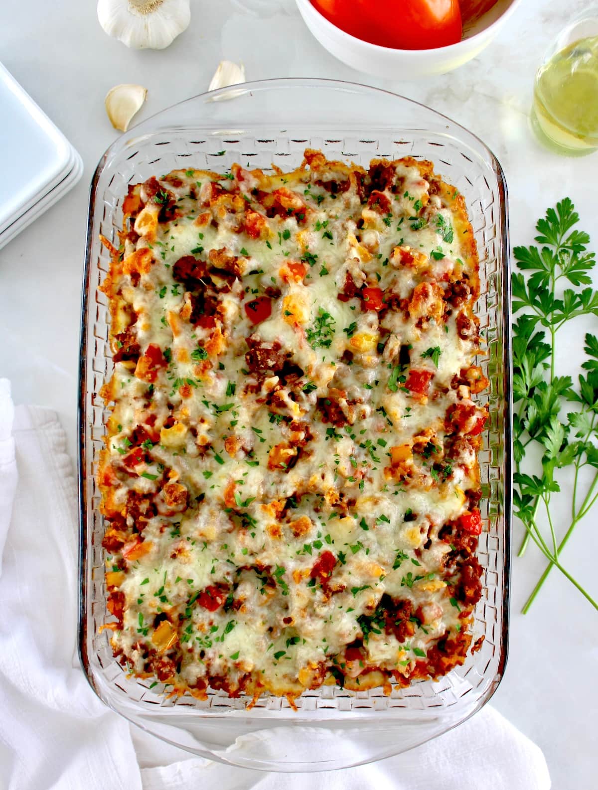 overhead view of Stuffed Pepper Casserole