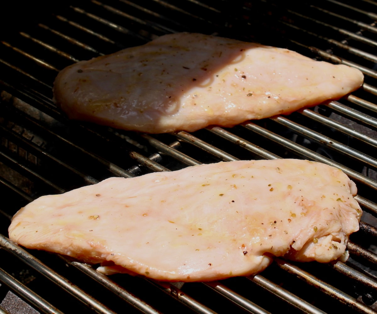 2 chicken breasts on grill