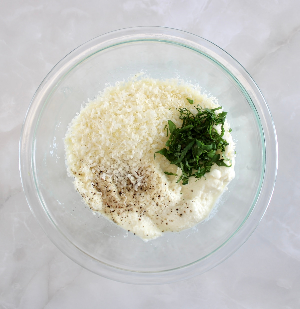 cheese stuffing ingredients for Lasagna Stuffed Zucchini Boats unmixed