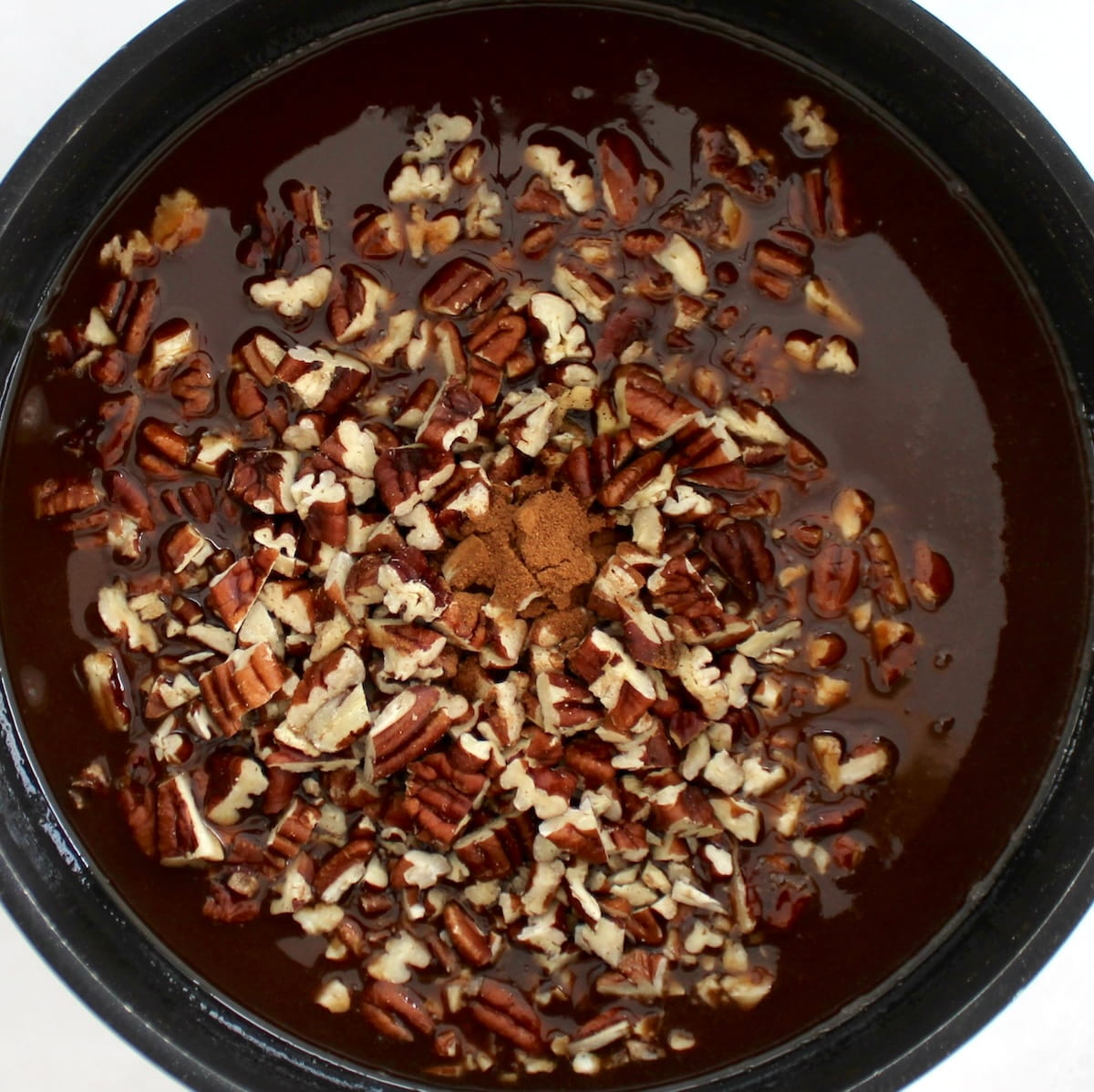 Keto Pecan Praline in saucepan