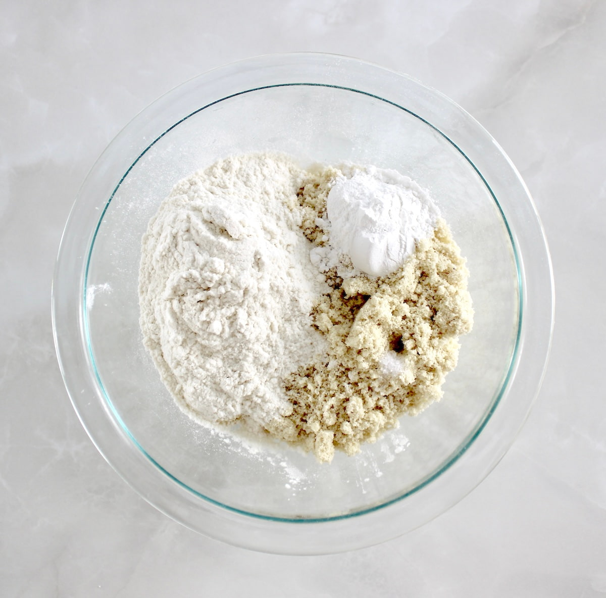 Keto Tiramisu Pancakes dry ingredients in glass bowl unmixed