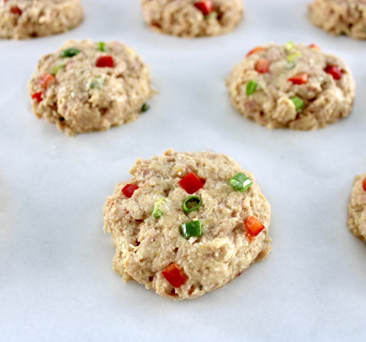 Tuna Cakes uncooked on parchment paper