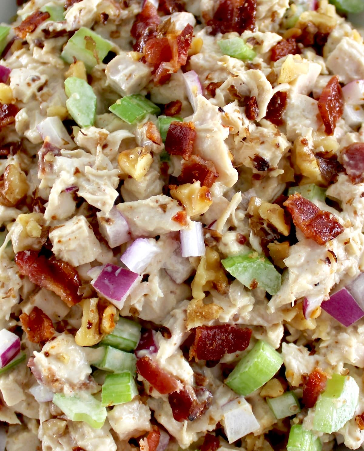 closeup of Bacon Honey Mustard Chicken Salad