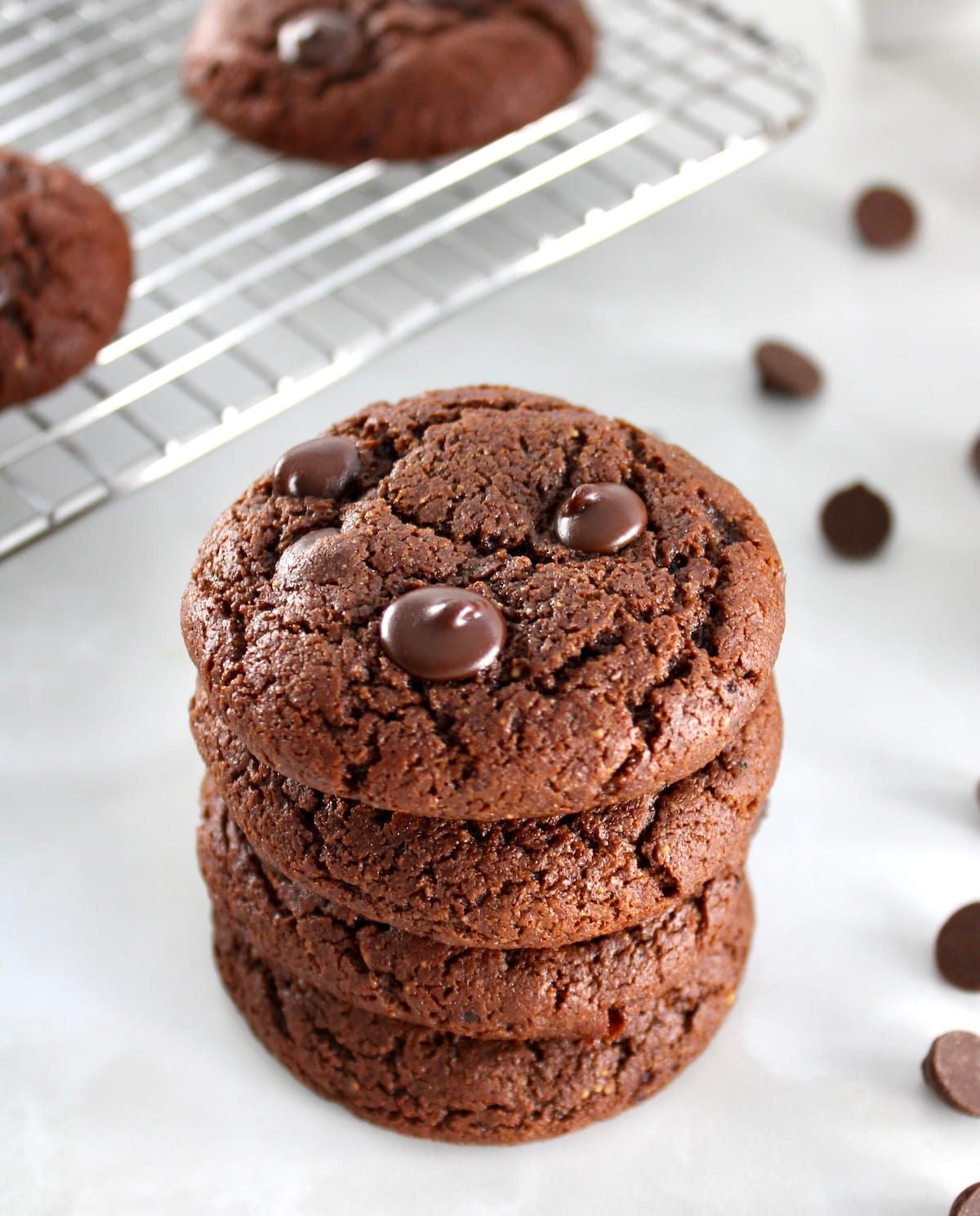 4 Keto Chocolate Almond Butter Cookies stacked up