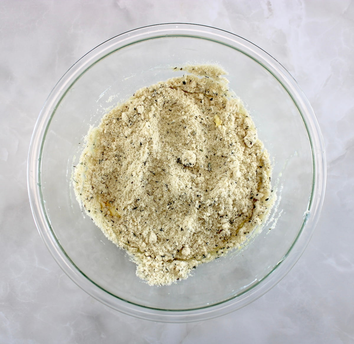 Keto Focaccia Breadsticks ingredients in glass bowl