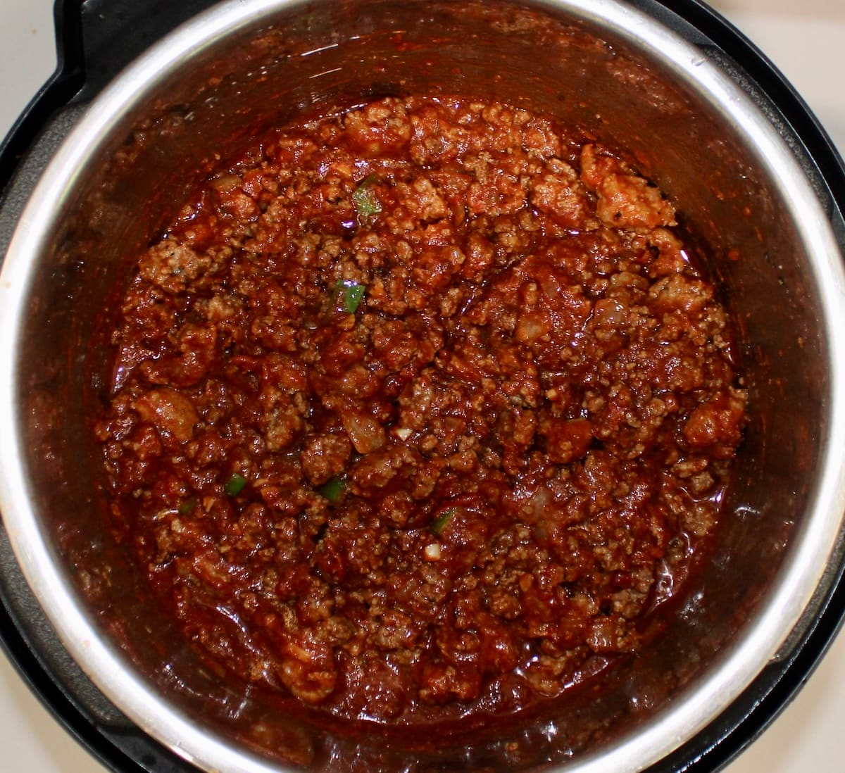 Keto Instant Pot No-Bean Chili in instant pot cooking